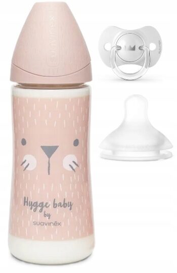 SUAVINEX BUTELKA 360ML HYGGE KOTEK + SMOCZEK SX PRO + SMOCZEK 0-6M RÓŻ