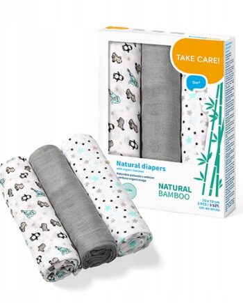 BABYONO PIELUSZKI PIELUSZKA BAMBUSOWA MIĘKKA 3 SZTUKI szare