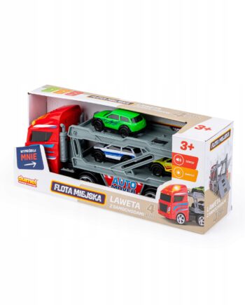 DUMEL SAMOCHÓD LAWETA + 3 MAŁE SAMOCHODY ŚWIATŁO DŹWIĘK