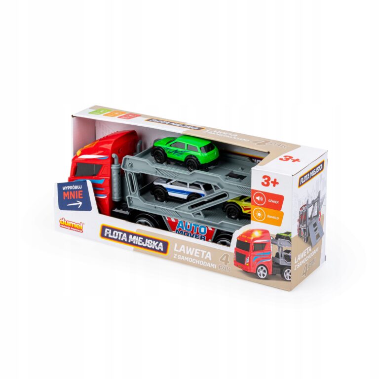DUMEL SAMOCHÓD LAWETA + 3 MAŁE SAMOCHODY ŚWIATŁO DŹWIĘK