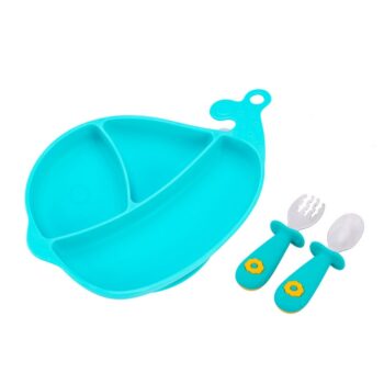 GiliGums TALERZ TRÓJDZIELNY Z PRZYSSAWKĄ + SZCZTUĆCE MORSKI 6M+