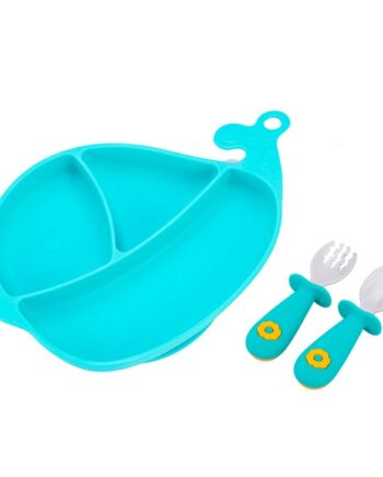 GiliGums TALERZ TRÓJDZIELNY Z PRZYSSAWKĄ + SZCZTUĆCE MORSKI 6M+