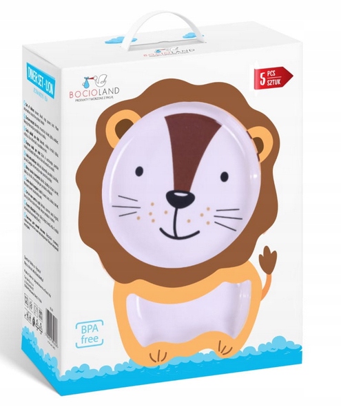 BOCIOLAND ZESTAW NACZYŃ Z MELAMINY DLA DZIECI 5 ELEMENTÓW LEW
