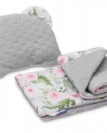 SENSILLO KOMPLET DO WÓZKA VELVET KOCYK + PODUSZKA SZARY KWIATY