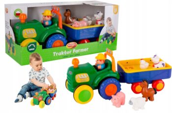 DUMEL TRAKTOR Z PRZYCZEPĄ FARMER + 5 ZWIERZĄTEK JEŹDZI MELODIE 12M+