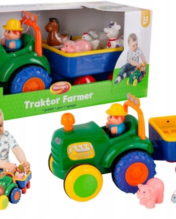 DUMEL TRAKTOR Z PRZYCZEPĄ FARMER + 5 ZWIERZĄTEK JEŹDZI MELODIE 12M+