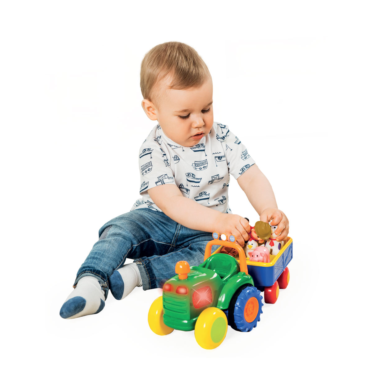 DUMEL TRAKTOR Z PRZYCZEPĄ FARMER + 5 ZWIERZĄTEK JEŹDZI MELODIE 12M+