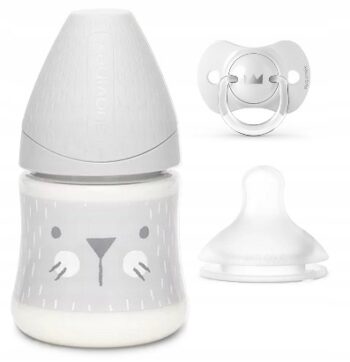 SUAVINEX BUTELKA 150ML HYGGE SZARA + SMOCZEK SX PRO + SMOCZEK 0-6M ZESTAW