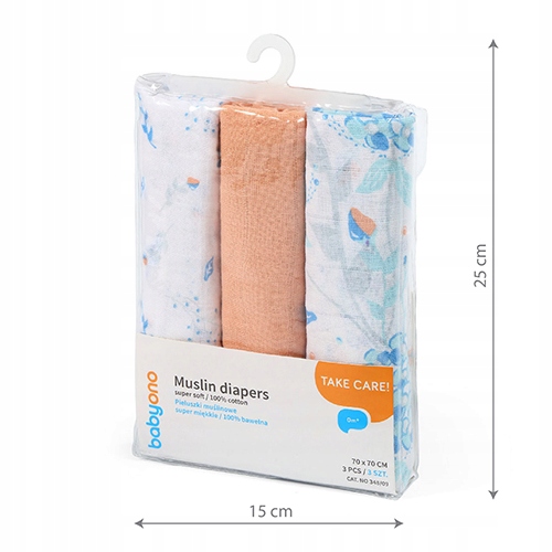 BABYONO PIELUSZKI PIELUSZKA MUŚLINA MIĘKKIE 3 SZT