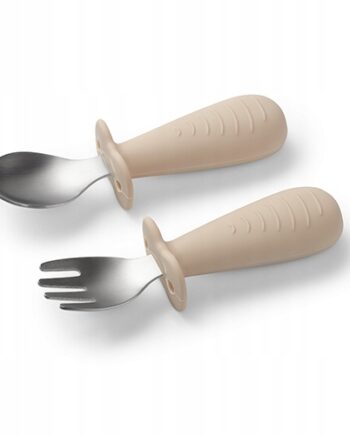 BABYONO SZTUĆCE DLA DZIECI ZE STALI NIERDZEWNEJ Z OGRADNICZMNIKIEM BEŻ