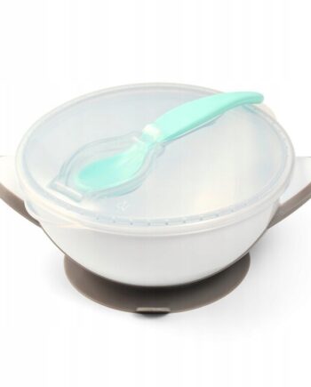 BabyOno Miseczka z przyssawką i łyżeczką szary