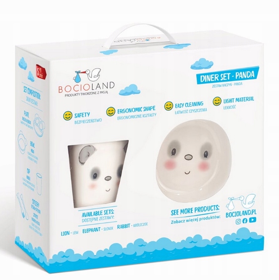 BOCIOLAND ZESTAW NACZYŃ Z MELAMINY DLA DZIECI 5 ELEMENTÓW PANDA