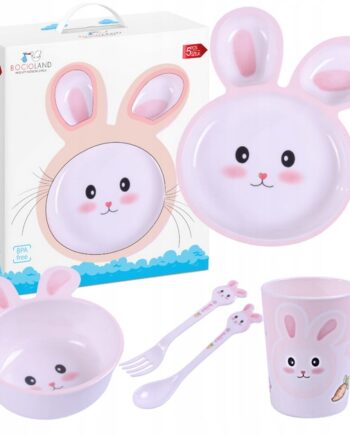 BOCIOLAND ZESTAW NACZYŃ Z MELAMINY DLA DZIECI 5 ELEMENTÓW KRÓLIK