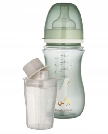 CANPOL BUTELKA ANTYKOLKOWA EASYSTART GOOSE 240ML 3M+ Z POJEMNIKIEM NA MLEKO