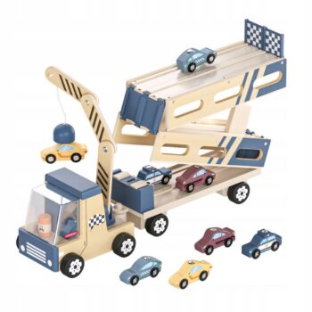 TOPBRIGHT TRANSPORTER SAMOCHODÓW I TOR WYŚCIGOWY 2W1 DREWNIANY 36M+