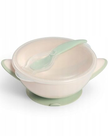 BABYONO MISECZKA DLA DZIECI Z PRZYSSAWKĄ I ŁYŻECZKĄ KREMOWO-SZAŁWIOWY