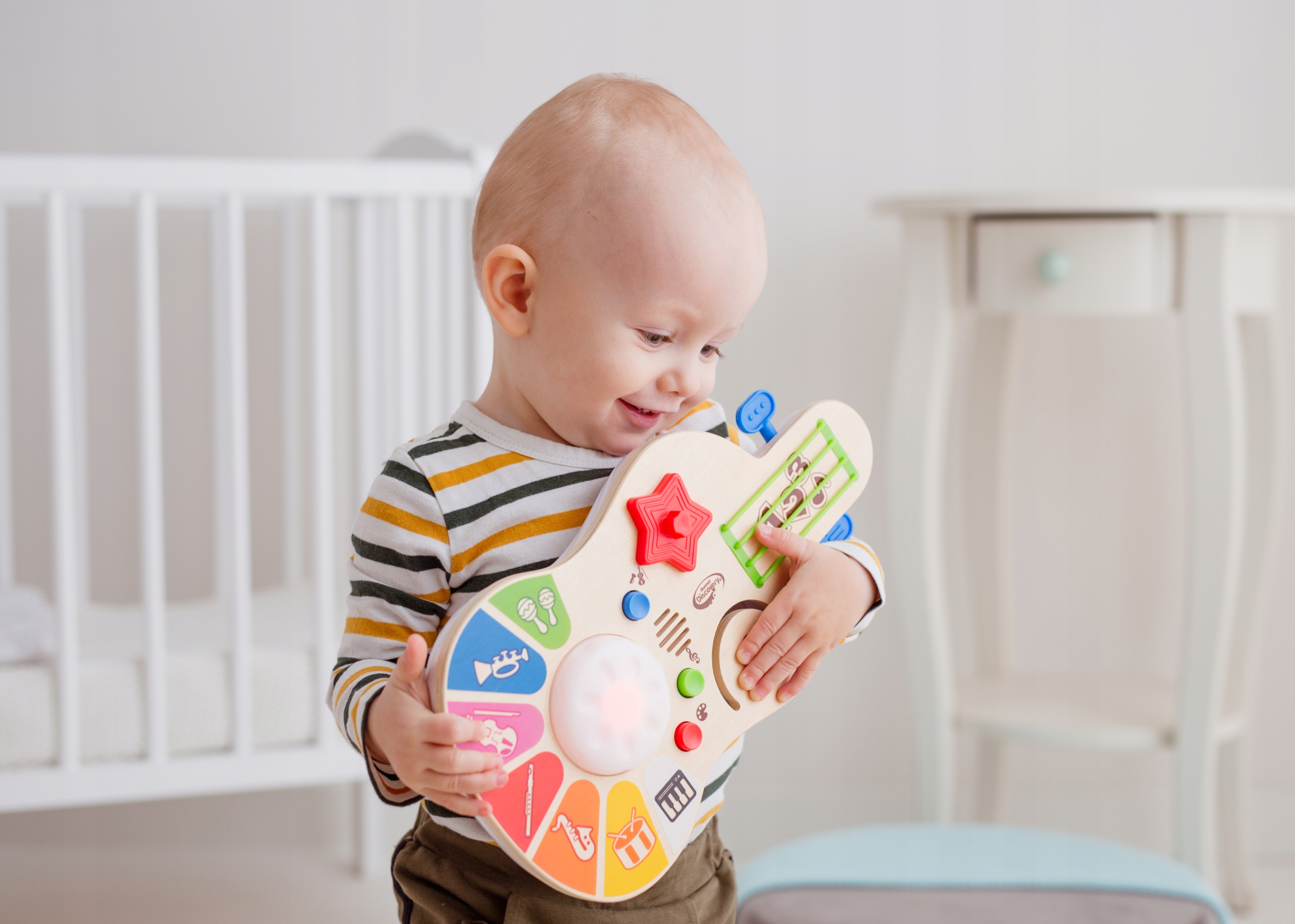 DUMEL ZABAWKA DREWNIANA GITARA DŹWIĘKÓW 3 TRYBY ZABAWY ŚWIATEŁKA MELODIE