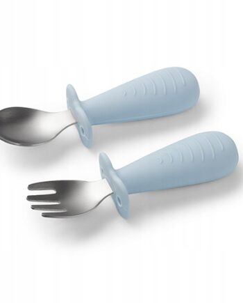 BABYONO SZTUĆCE DLA DZIECI ZE STALI NIERDZEWNEJ Z OGRADNICZMNIKIEM BLUE