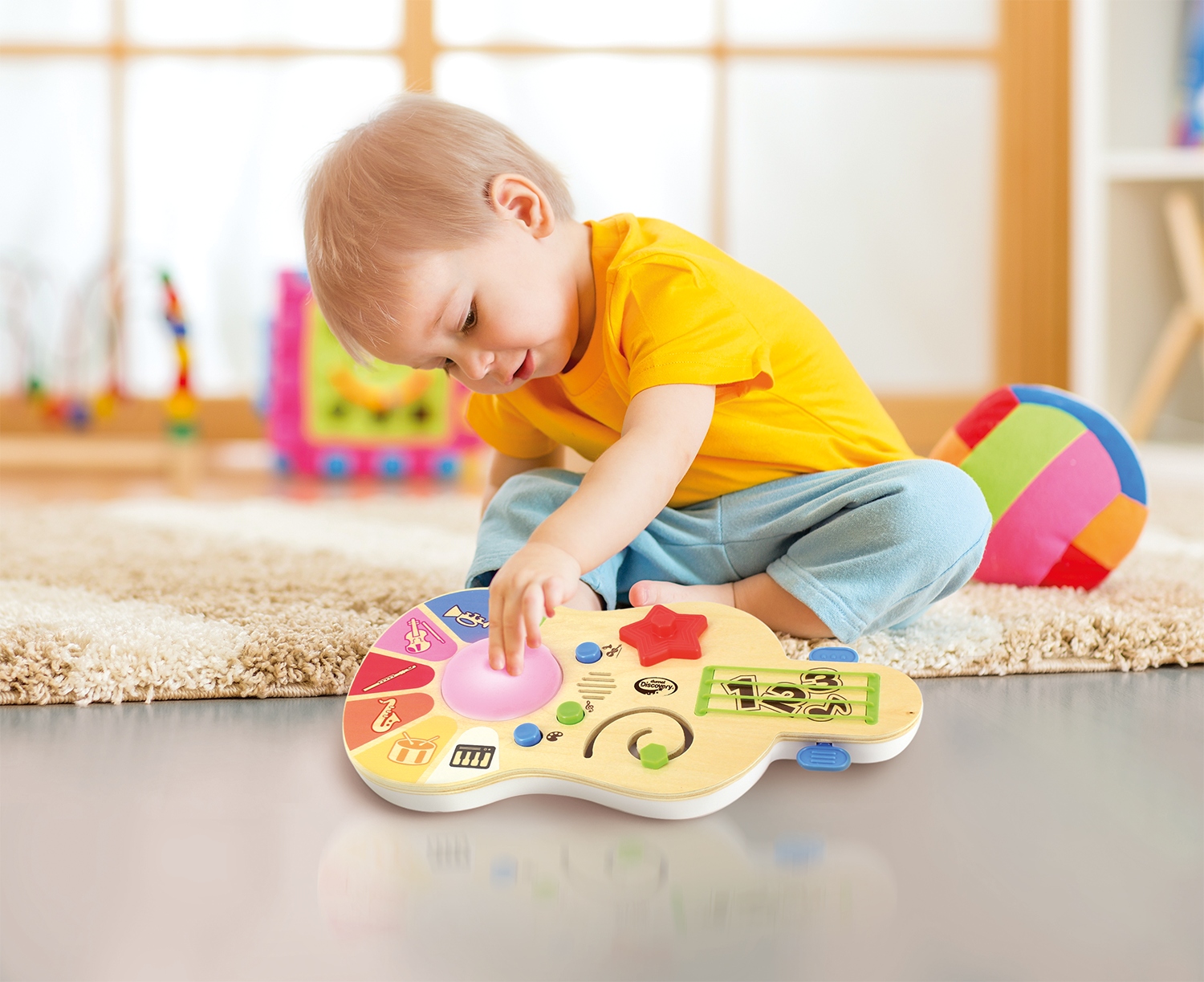 DUMEL ZABAWKA DREWNIANA GITARA DŹWIĘKÓW 3 TRYBY ZABAWY ŚWIATEŁKA MELODIE