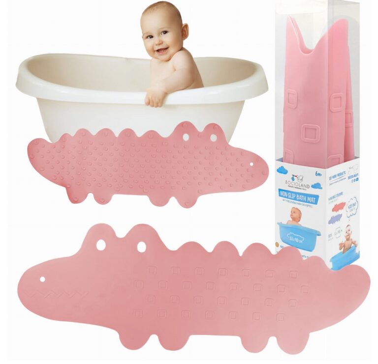 BOCIOLAND MATA ANTYPOŚLIZGOWA KROKODYL DO KĄPIELI SILIKON RÓŻ 33 × 90 cm