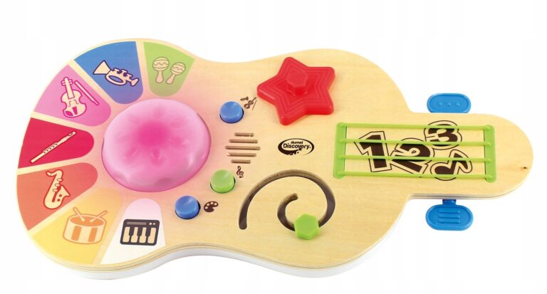 DUMEL ZABAWKA DREWNIANA GITARA DŹWIĘKÓW 3 TRYBY ZABAWY ŚWIATEŁKA MELODIE