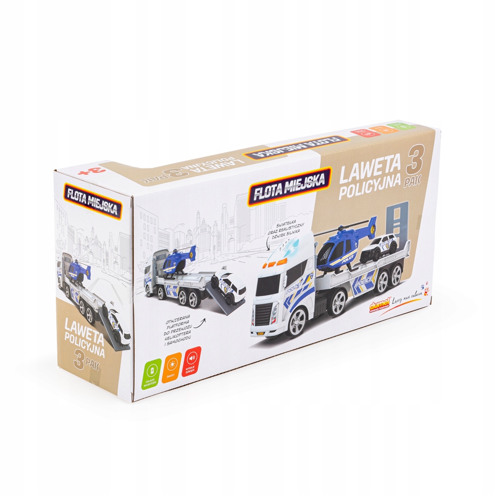 DUMEL FLOTA ZESTAW POJAZDÓW POLICYJNYCH 3 SAMOCHODOWY ŚWIATŁA DŹWIĘK