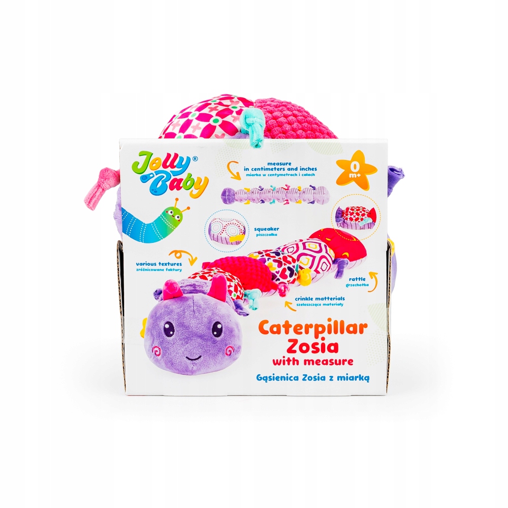 JOLLY BABY GĄSIENICA ZOSIA Z MIARKĄ PLUSZOWA SENSORYCZNA 0M+