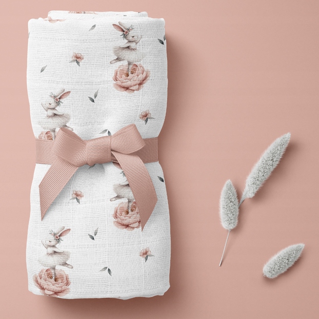 BOCIOLAND PIELUSZKA BAMBUSOWA OTULACZ KOCYK 110X110 CM KRÓLICZKI