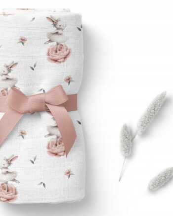 BOCIOLAND PIELUSZKA BAMBUSOWA OTULACZ KOCYK 110X110 CM KRÓLICZKI