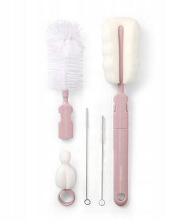 BABYONO ZESTAW SZCZOTEK DO BUTELEK I SMOCZKÓW Z WYMIENNĄ RĄCZKĄ RÓŻOWA