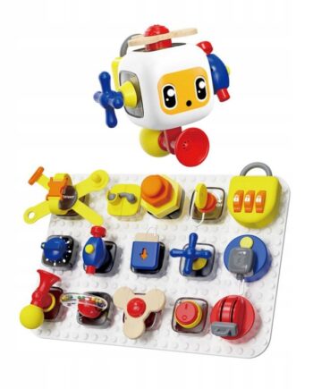 TOPBRIGHT TABLICA MANIPULACYJNA Z KOSTKĄ I DOCZEPIANYMI ELEMENTAMI 12M+