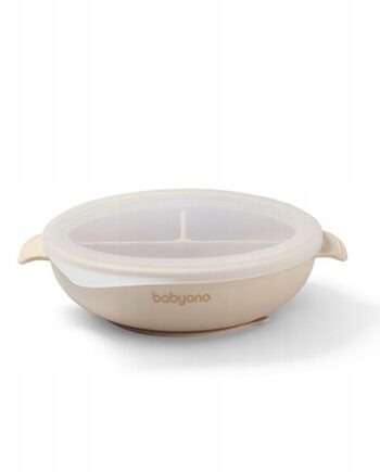 BABYONO TALERZ SILIKONOWY Z PRZYSSAWKĄ TRÓJDZIELNY Z PRZYKRYWKĄ BEŻ