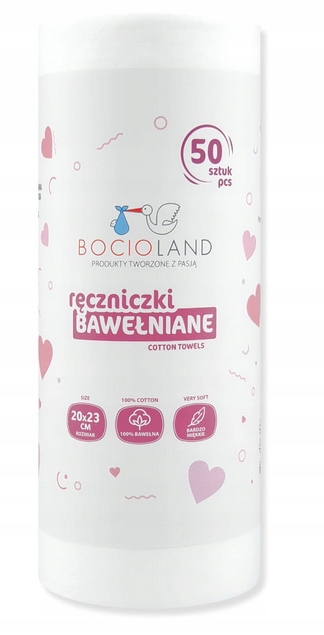 BOCIOLAND RĘCZNIK BAWEŁNIANY NA ROLCE 20X23CM BAWEŁNA ORGANICZNA 50SZT