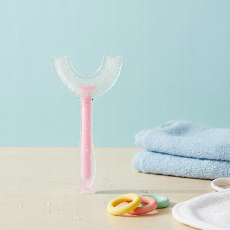 BOCIOLAND SZCZOTECZKA SILIKONOWA W KSZTAŁCIE U DLA DZIECI RÓŻOWA