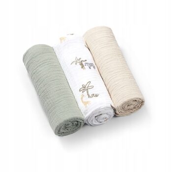 BABYONO PIELUSZKI PIELUSZKA MUŚLINOWA MARSZCZONA SUPER MIĘKKIE 3 SZT