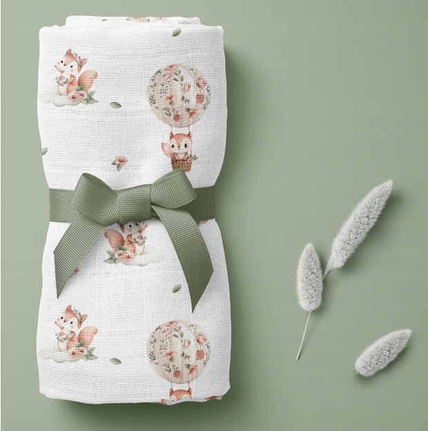 BOCIOLAND PIELUSZKA BAMBUSOWA OTULACZ KOCYK 110X110 CM WIEWIÓRKI