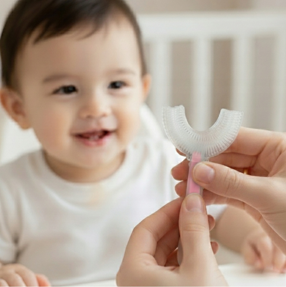 BOCIOLAND SZCZOTECZKA SILIKONOWA W KSZTAŁCIE U DLA DZIECI RÓŻOWA