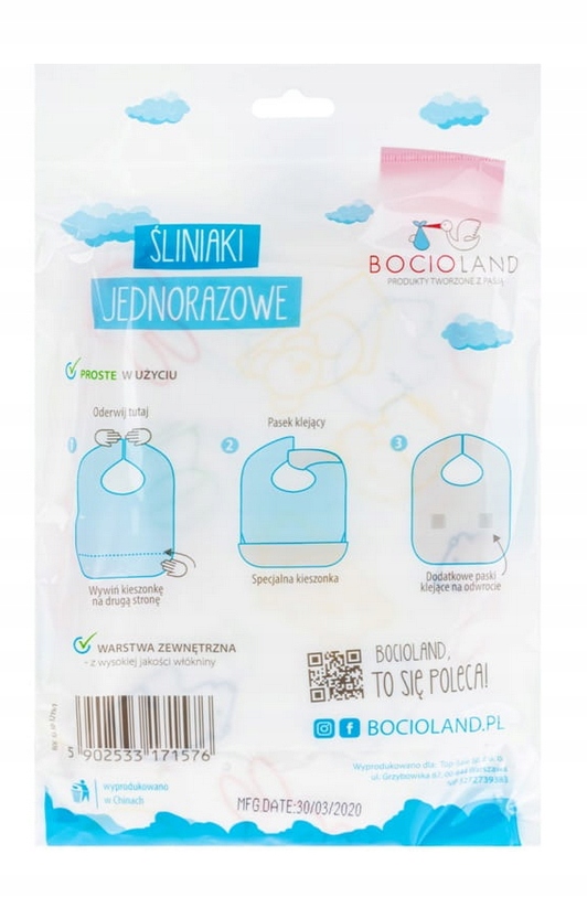 BOCIOLAND ŚLINIAK JEDNORAZOWY Z KIESZONKĄ 10 SZTUK
