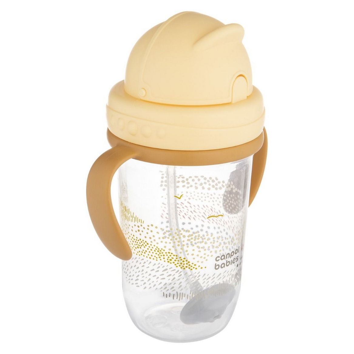 CANPOL KUBEK NIEKAPEK Z RURKĄ I ODWAŻNIKIEM 270ML MOUNTAINS ŻÓŁTY