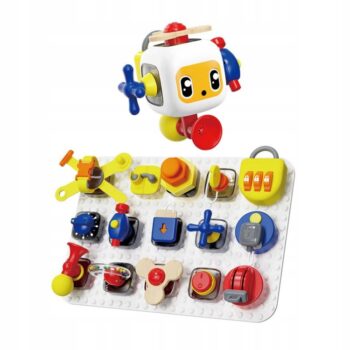 TOPBRIGHT TABLICA MANIPULACYJNA Z KOSTKĄ I DOCZEPIANYMI ELEMENTAMI 12M+